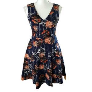 Frock Shop Size S Tree Forest Print Skater Dress Sleeveless V Neck Fall Pockets